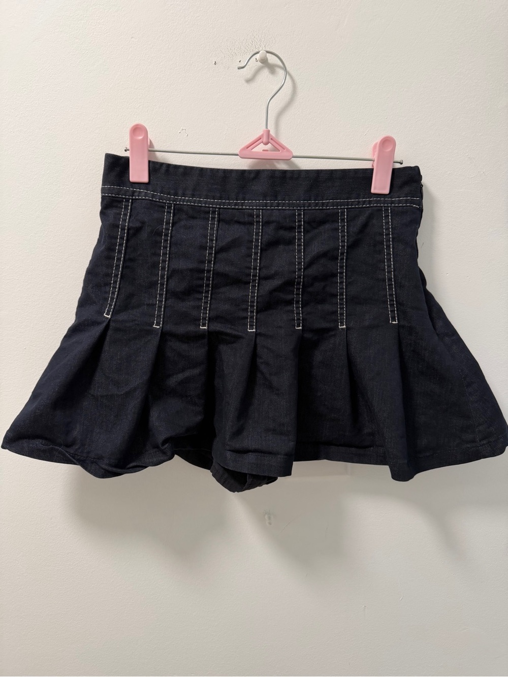 Zara Black Denim Pleated Skort Mini Skirt Shorts Size XS Y2K